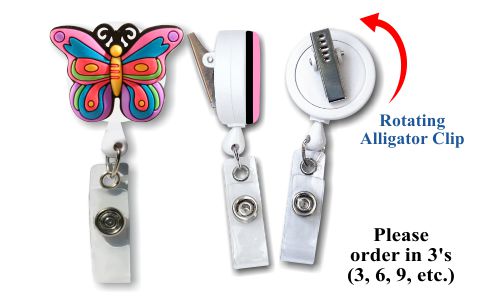 Retractable Badge Holder with 3D Rubber Butterfly