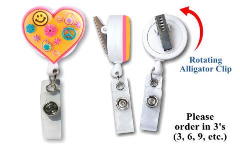 Retractable Badge Holder with 3D Rubber Retro Heart