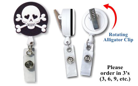 Retractable Badge Holder with 3D Rubber Skull