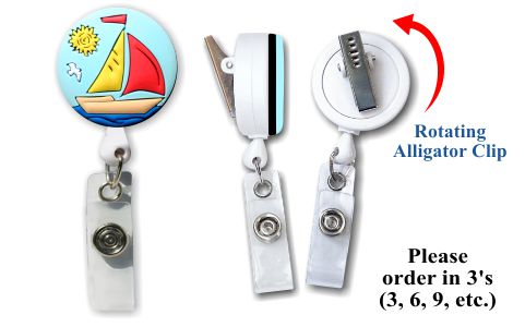 Retractable Badge Holder with 3D Rubber Sailboat
