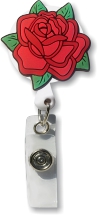 Retractable Badge Holder with 3D Rubber Red Rose
