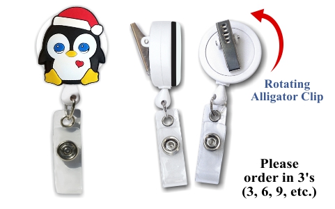 Retractable Badge Holder with 3D Rubber Xmas Penguin