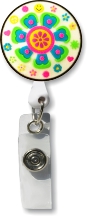 Retractable Badge Holder with 3D Rubber Retro Flower White