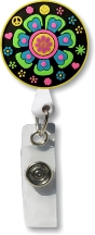 Retractable Badge Holder with 3D Rubber Retro Flower Black