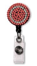 Retractable Badge Holder with Red & Clear Rhinestones