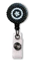 Retractable Badge Holder with Black & Clear Rhinestones
