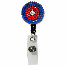 Load image into Gallery viewer, BH-108 Red Clear Blue Rhinestones Badge Holder - Pack of 3
