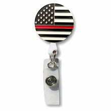 Load image into Gallery viewer, BH-413 Enamel Thin Red Line Flag Badge Holder - Pack of 3
