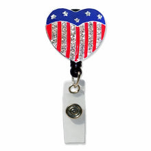 Load image into Gallery viewer, SP-003 Flag Heart Sparkle Rhinestone Badge Holder
