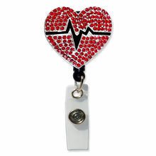 Load image into Gallery viewer, SP-005 EKG Heart Sparkle Rhinestone Badge Holder
