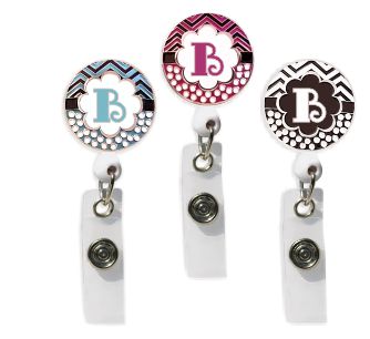 Retractable Badge Holder with ENAMEL Letter B