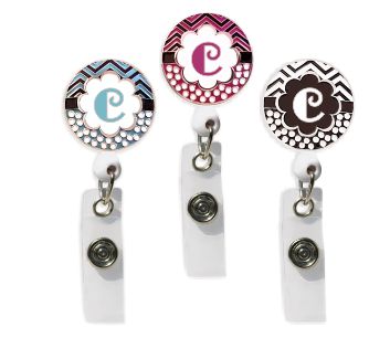 Retractable Badge Holder with ENAMEL Letter C