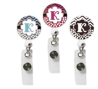 Retractable Badge Holder with ENAMEL Letter K