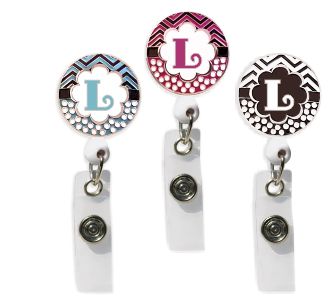 Retractable Badge Holder with ENAMEL Letter L