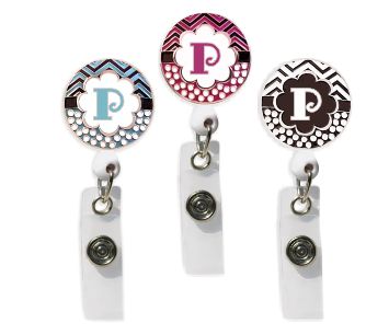 Retractable Badge Holder with ENAMEL Letter P