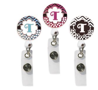 Retractable Badge Holder with ENAMEL Letter T