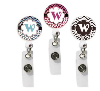 Retractable Badge Holder with ENAMEL Letter W