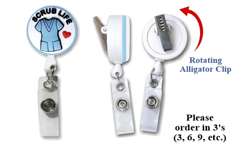 Retractable Badge Holder with 3D Scrub Life