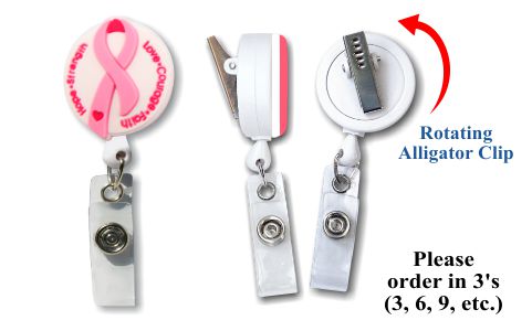 Retractable Badge Holder with Soft 3D Pink Ribbon