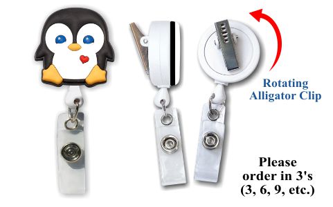 Retractable Badge Holder with 3D Rubber Penguin