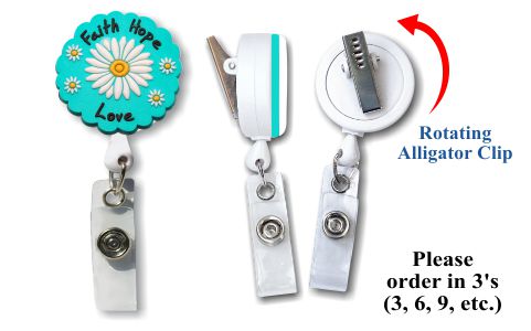 Retractable Badge Holder with 3D Rubber Faith Hope Love