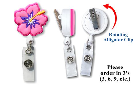 Retractable Badge Holder with 3D Rubber Hibiscus