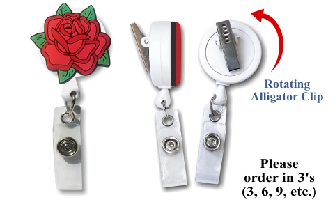 Retractable Badge Holder with 3D Rubber Red Rose