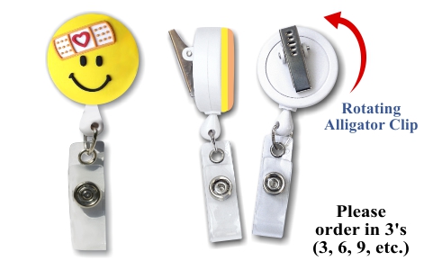Retractable Badge Holder with 3D Rubber Bandage Smiley