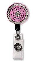 Retractable Badge Holder with Pink & Clear Rhinestones