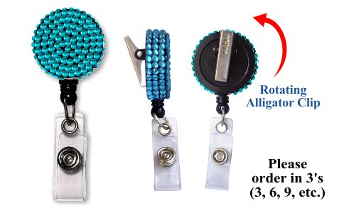 Retractable Badge Holder with Blue Rhinestones