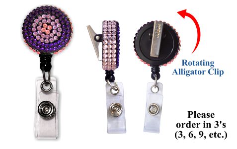 Retractable Badge Holder with Pink and Purple Rhinestones