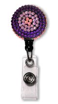 Retractable Badge Holder with Pink and Purple Rhinestones