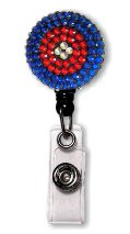 Retractable Badge Holder with Red White and Blue Rhinestones