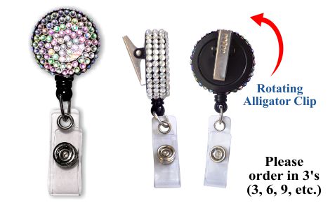 Retractable Badge Holder with Aurora Borealis Rhinestones