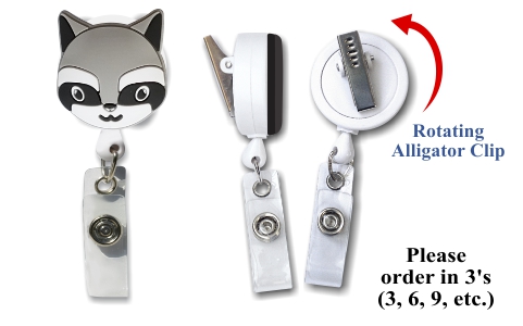 Retractable Badge Holder with 3D Rubber Raccoon