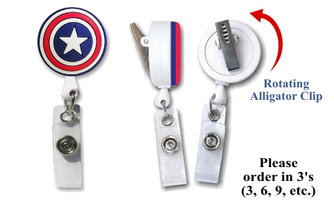 Retractable Badge Holder with 3D Rubber Patriotic Star Shield