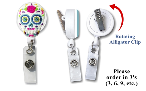 Retractable Badge Holder with 3D Rubber Sugar Skull