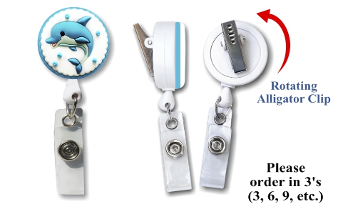 Retractable Badge Holder with 3D Rubber Dolphin