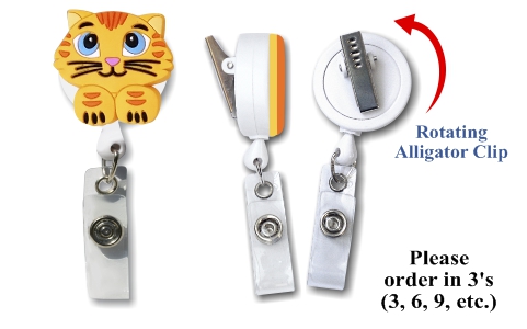 Retractable Badge Holder with 3D Rubber Tabby Cat