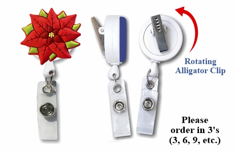 Retractable Badge Holder with 3D Rubber Poinsettia