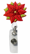 Retractable Badge Holder with Poinsettia