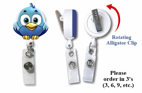 Retractable Badge Holder with 3D Rubber Blue Bird