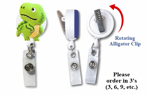 Retractable Badge Holder with 3D Rubber T-Rex Dinosaur