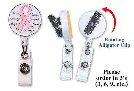 Retractable Badge Holder with ENAMEL Pink Ribbon