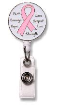 Retractable Badge Holder with Enamel Pink Ribbon
