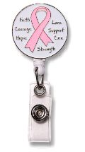 Retractable Badge Holder with ENAMEL Pink Ribbon