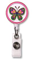 Retractable Badge Holder with Enamel Butterfly