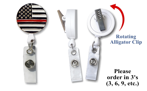 Retractable Badge Holder with ENAMEL Thin Red Line Flag