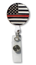 Retractable Badge Holder with ENAMEL Thin Red Line Flag