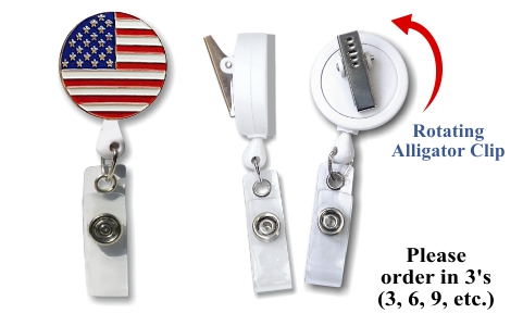 Retractable Badge Holder with Enamel USA Flag